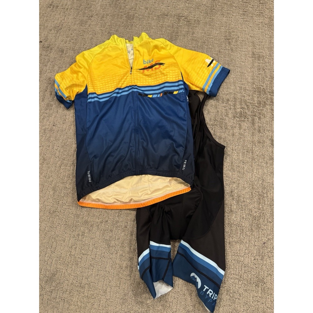 Primal Mens Cycling Set Kit Bib Shorts Shirt Sleeve Jersey Size Medium (G1)